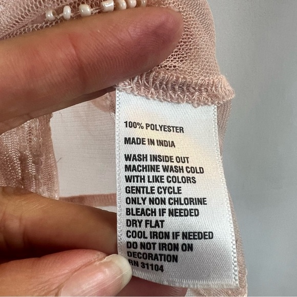 Kaari Blush Pink Beaded Mesh Sheer Boho Cottagecore Blouse Top Women P Small - Picture 6 of 8